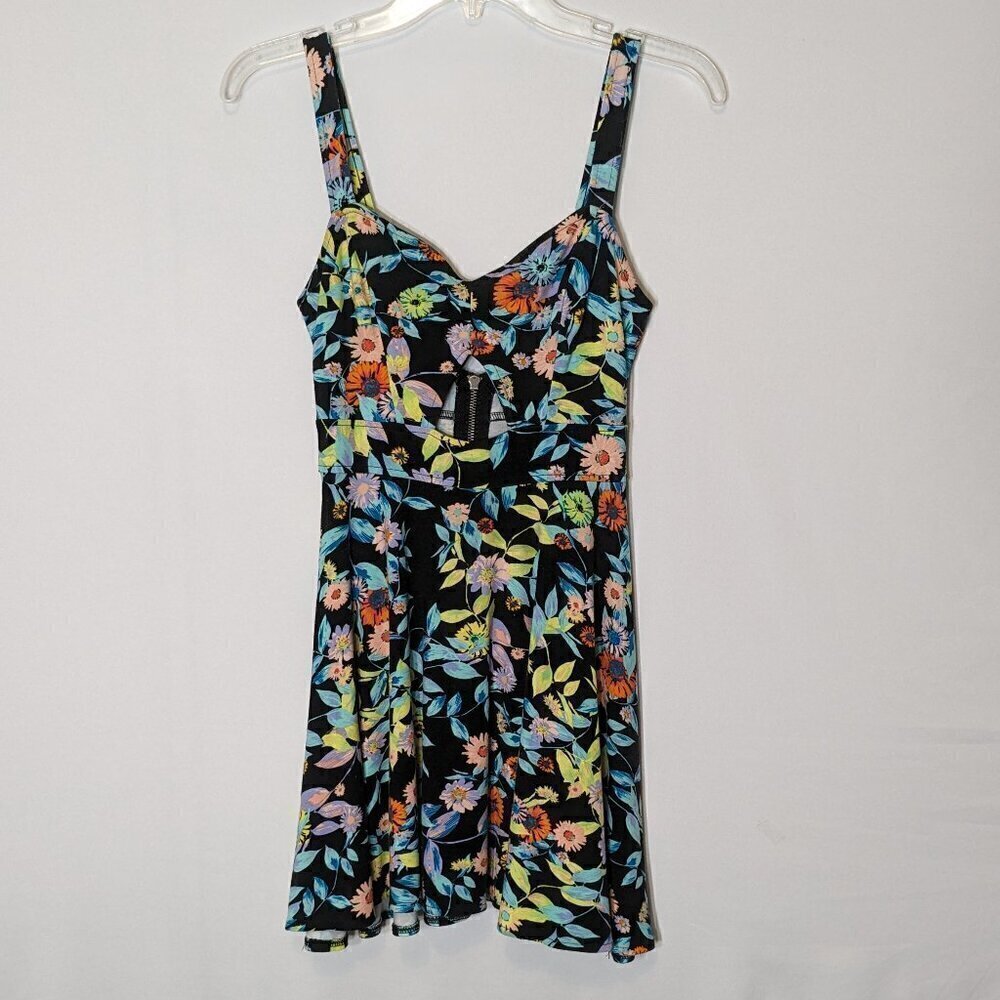 Women's VOLCOM Floral Tank Knit Mini Dress; Peek Hole; Back Zipper; Size M